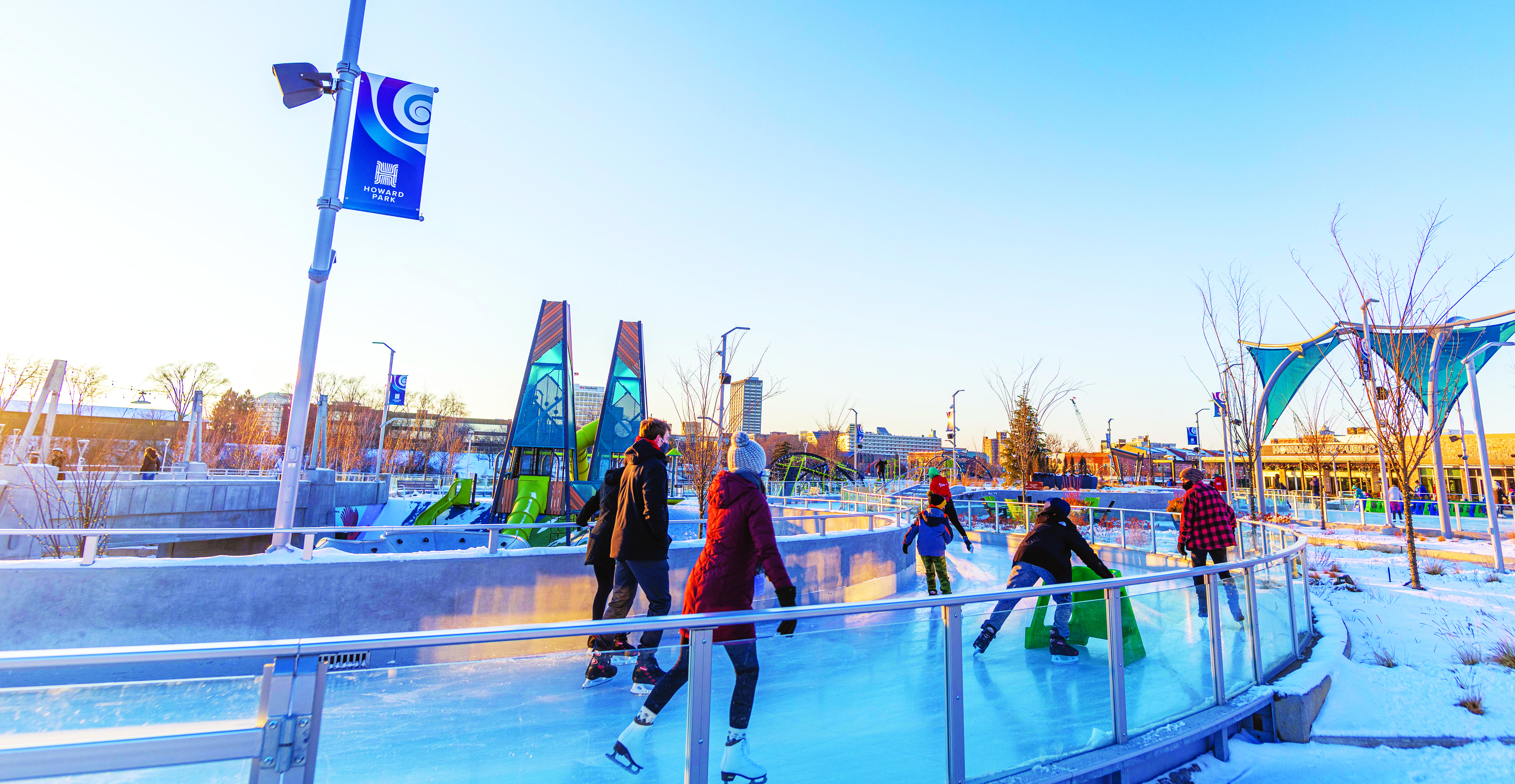 Skaters on the Howard Park Ice Trail in South Bend, Indiana Skaters on the Howard Park Ice Trail in South Bend, Indiana