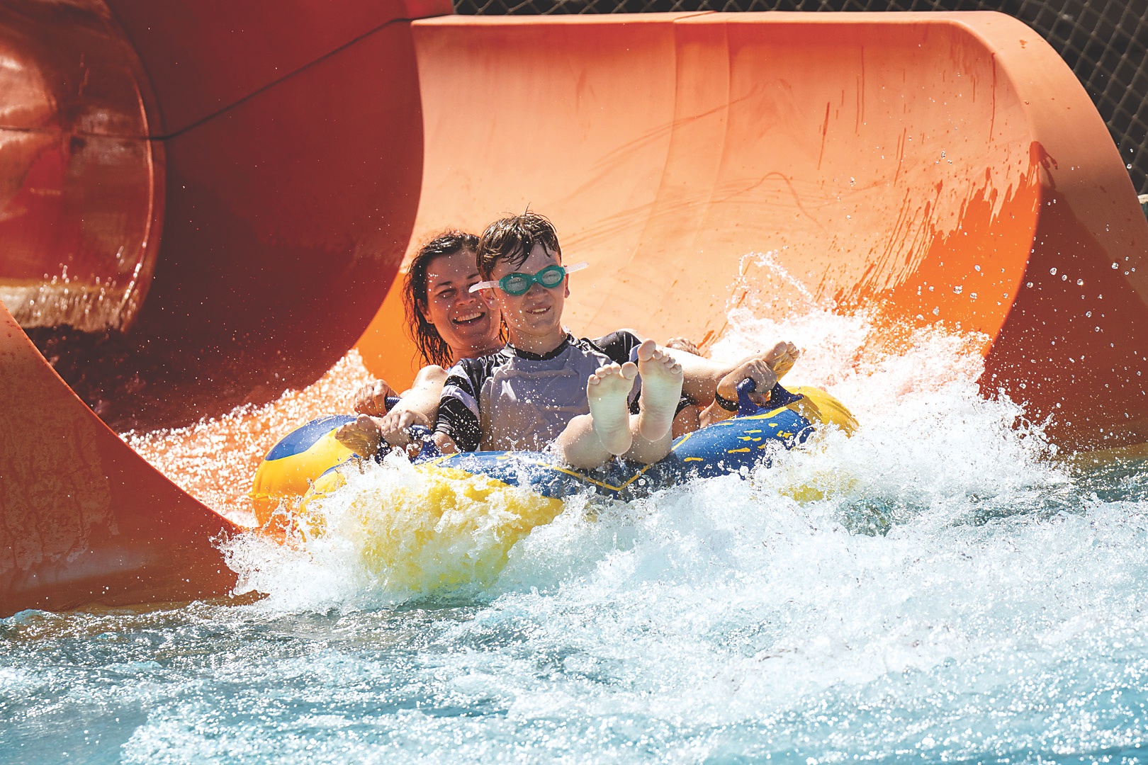 People going down waterslide at Zoombezi Bay in Powell, Ohio (photo courtesy of Columbus Zoo and Aquarium) People going down waterslide at Zoombezi Bay in Powell, Ohio (photo courtesy of Columbus Zoo and Aquarium)